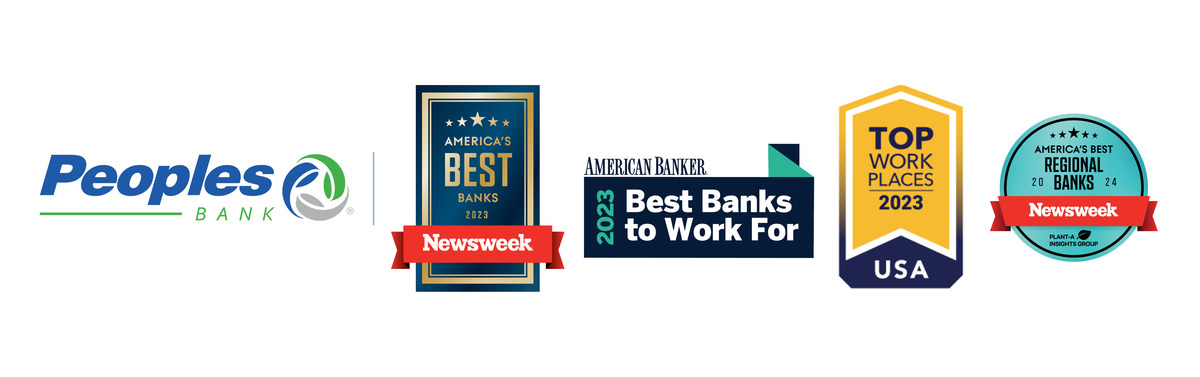 Peoples Bank: America's Best Banks 2023, Top Workplaces 2023 USA and American Banker 2023 Best Banks to Work For Awards, America's Best Regional Banks 2024 by Newsweek